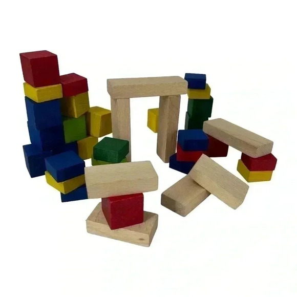 WOODEN BUILDING BLOCK HAND PAINTED NON TOXIC PAINT HANDMADE MULTI COLORED TOY - Picture 4 of 9